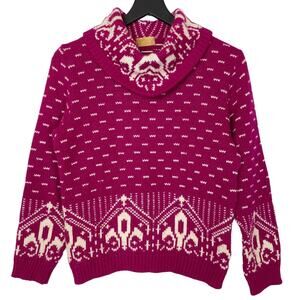 Vintage Chunky Knit Sweater Hampton Knitting Mills Olympic Pink Fair Isle Medium